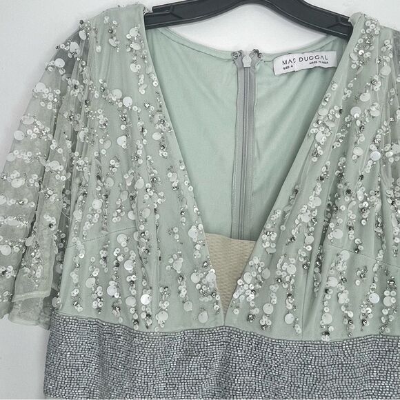 Mac Duggal 93784 Embellished V-Neck Column Ethereal Fairy Gown in Mint, Size 4 - Picture 9 of 11